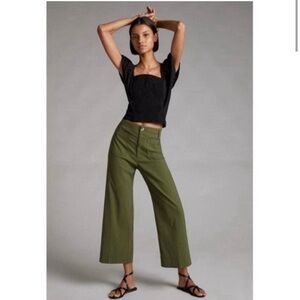 New With Tags 25T Maeve Colette Cropped WideLeg Pants Anthropologie Green / Fern